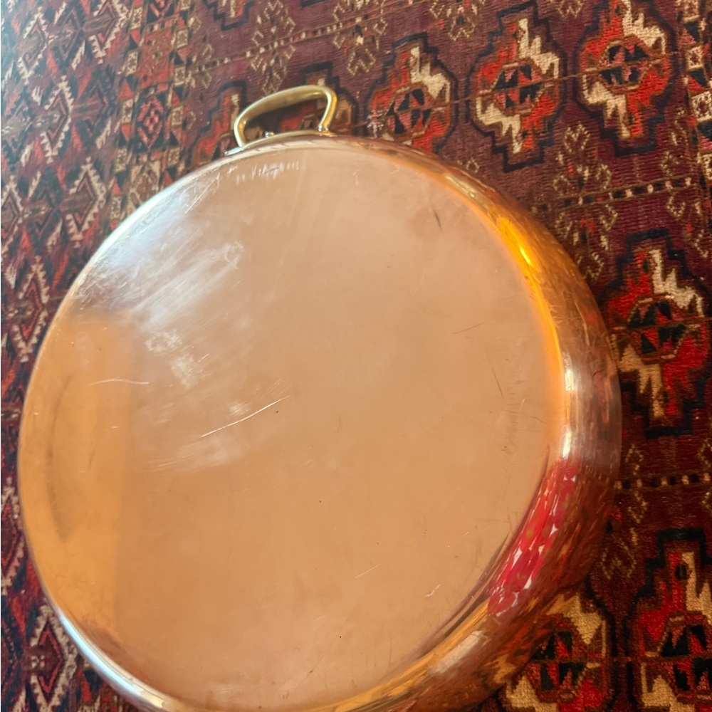 Large Round Copper Pan with Brass Handle - Warm Copper